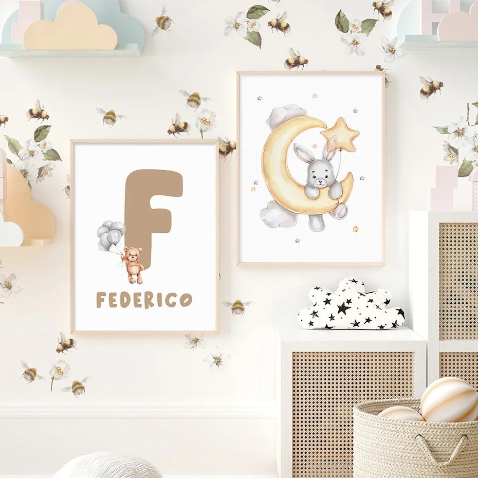 Kinderzimmer Bilder Bär und Hase personalisiert