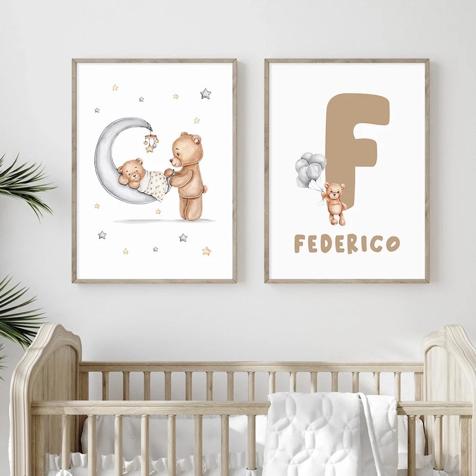 Kinderzimmer Bilder Bär und Hase personalisiert