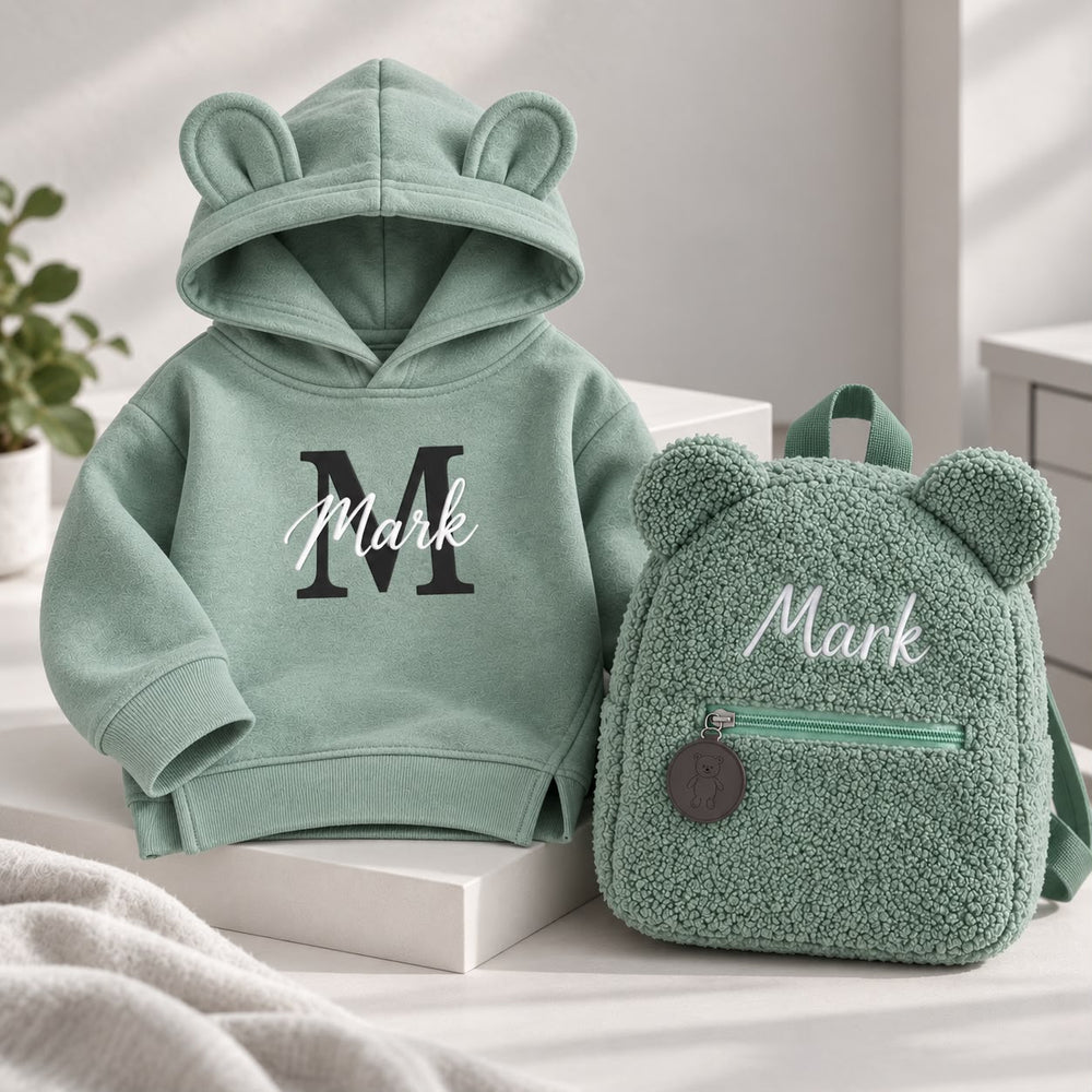 Kindergarten-Set personalisiert – Hoodie und Rucksack mit Namen