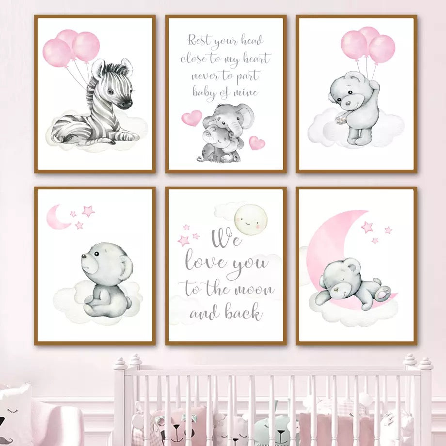 Kinderzimmer Bilder Rosa Zebra Bär Elefant