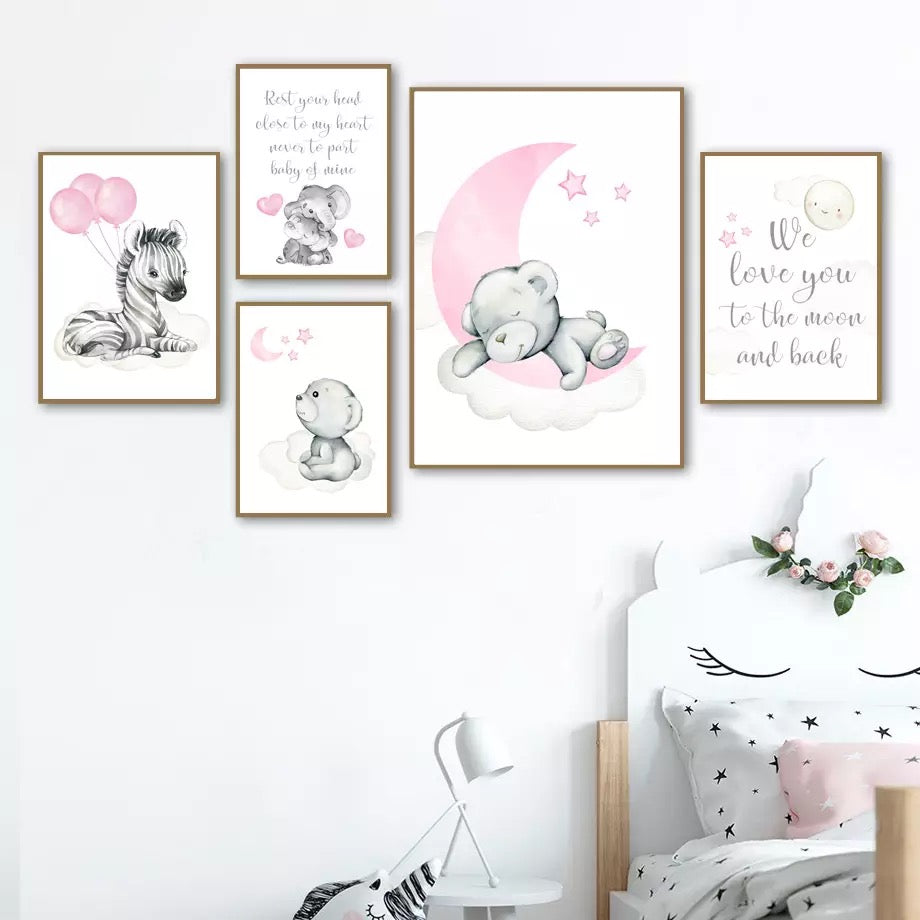 Kinderzimmer Bilder Rosa Zebra Bär Elefant