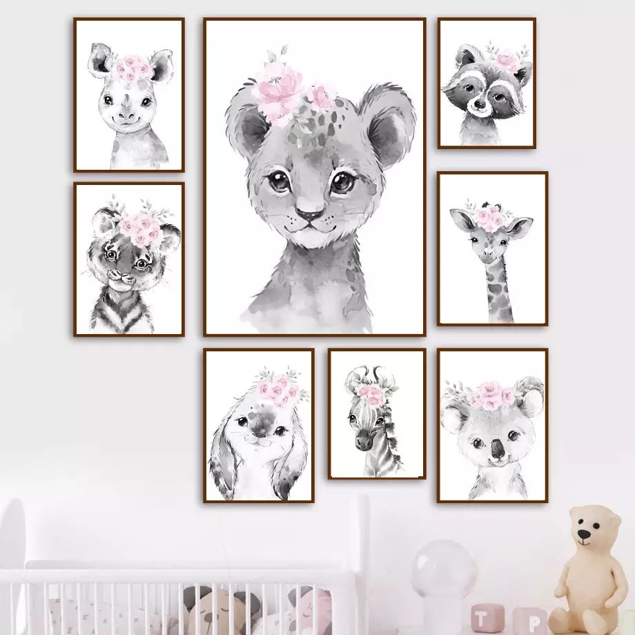 Kinderzimmer Bilder Sweet Animals with Flowers